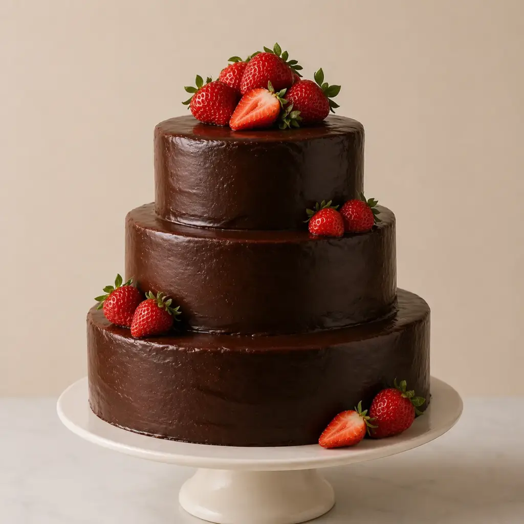 geburtstagstorte mit schokoguss und erdbeeren